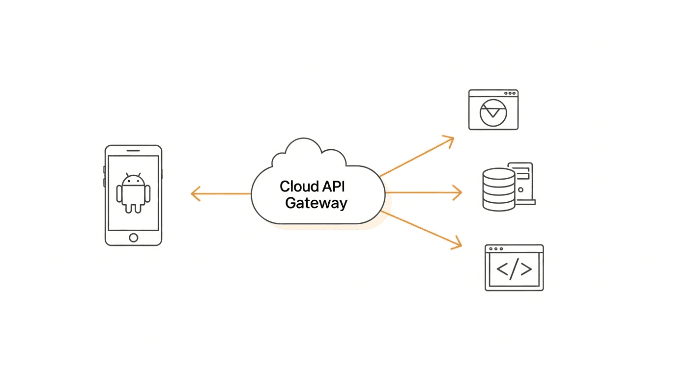 Diagram: your Android phone connects through the textbee cloud API to your web app, server, and code